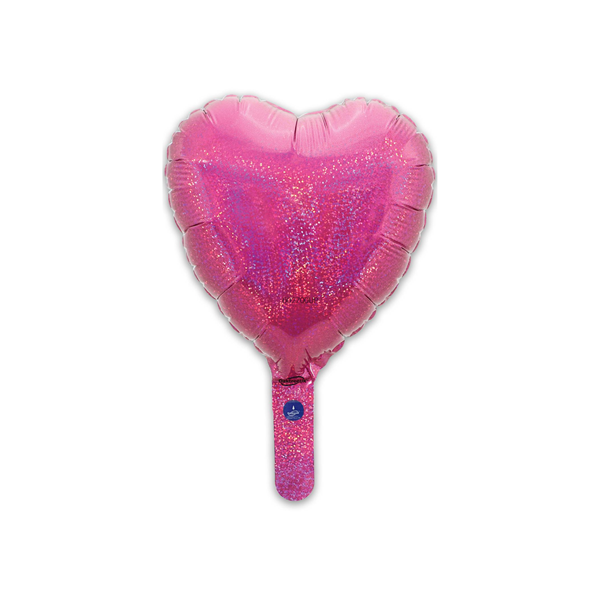 Oaktree Hot Pink Holographic 9" Heart Foil Balloon (Self-Seal)