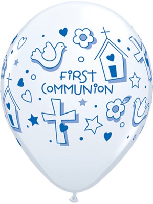 First Communion Blue Symbols 11" Latex Balloons 25pk