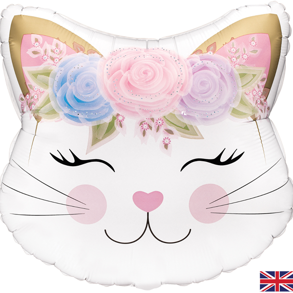 NEW Cute Floral Holographic Kitten 22" Foil Balloon