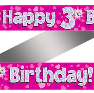 3rd Birthday Pink Holographic Banner