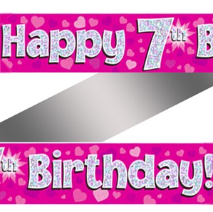 7th Birthday Pink Holographic Banner