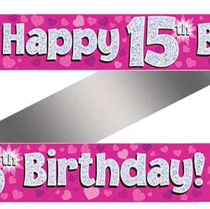 15th Birthday Pink Holographic Banner