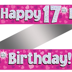 17th Birthday Pink Holographic Banner