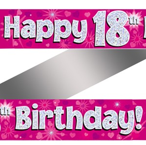 18th Birthday Pink Holographic Banner