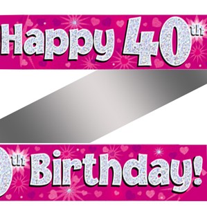 40th Birthday Pink Holographic Banner