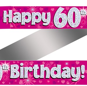 60th Birthday Pink Holographic Banner