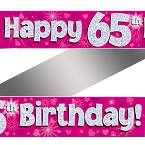 65th Birthday Pink Holographic Banner