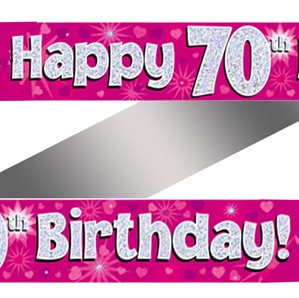 70th Birthday Pink Holographic Banner