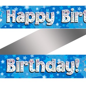 Blue Happy Birthday Holographic Banner