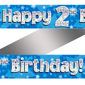 2nd Birthday Blue Holographic Banner