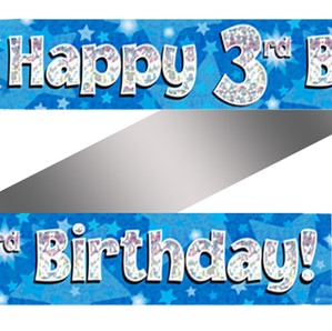 3rd Birthday Blue Holographic Banner