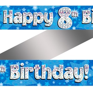 8th Birthday Blue Holographic Banner