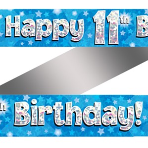 11th Birthday Blue Holographic Banner