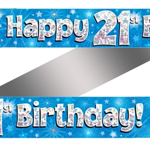 21st Birthday Blue Holographic Banner