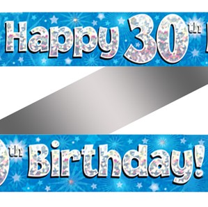 30th Birthday Blue Holographic Banner