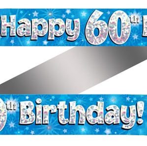 60th Birthday Blue Holographic Banner