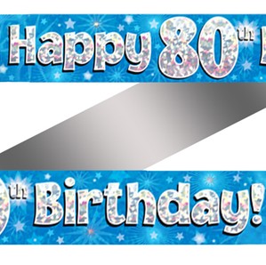 80th Birthday Blue Holographic Banner
