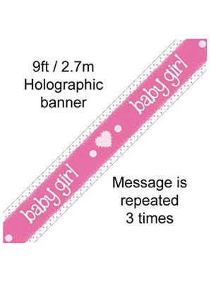 Baby Girl Pastel Pink Foil Holo Banner 9ft