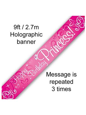 Happy Birthday Princess 9ft Foil Holo Banner