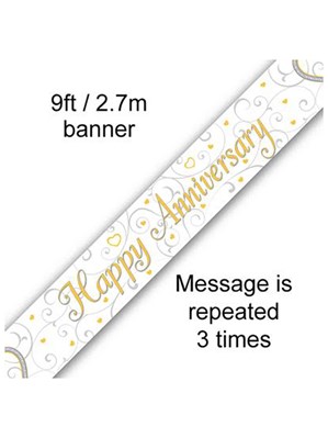 Happy Anniversary Hearts Foil Banner 9ft