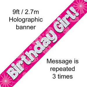 Birthday Girl Pink Holographic Foil Banner 9ft