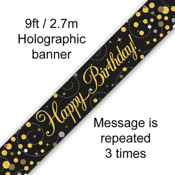 Sparkling Fizz Black & Gold Happy Birthday Banner