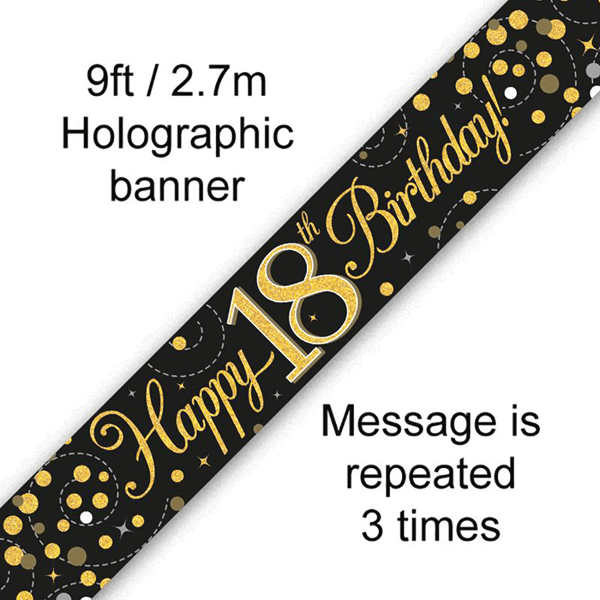 Sparkling Fizz Black & Gold 18th Birthday Banner