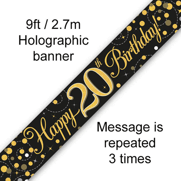Sparkling Fizz Black & Gold 20th Birthday Banner