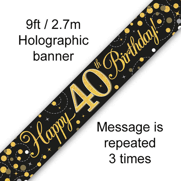 Sparkling Fizz Black & Gold 40th Birthday Banner