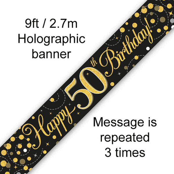 Sparkling Fizz Black & Gold 50th Birthday Banner