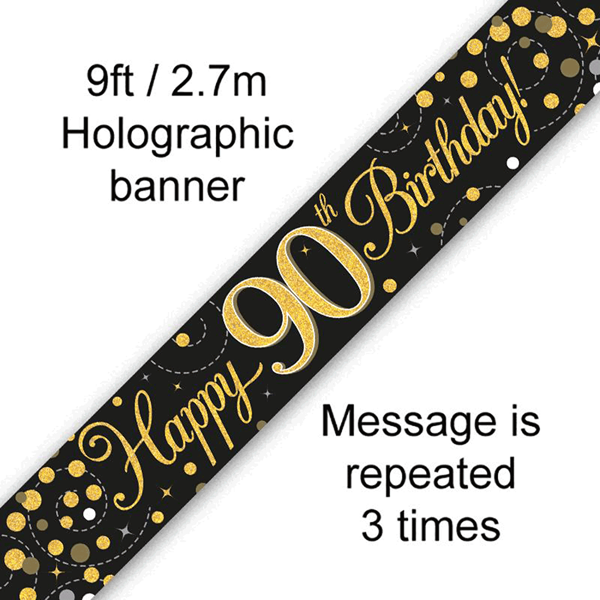 Sparkling Fizz Black & Gold 90th Birthday Banner