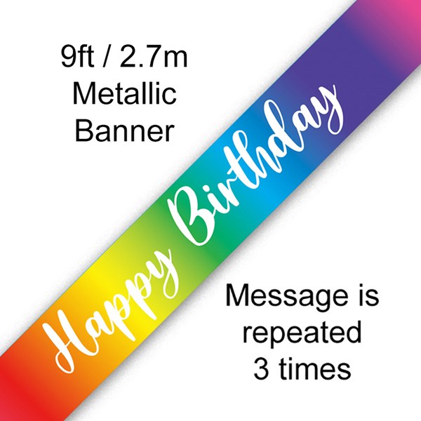 Rainbow Ombre 9ft Happy Birthday Banner