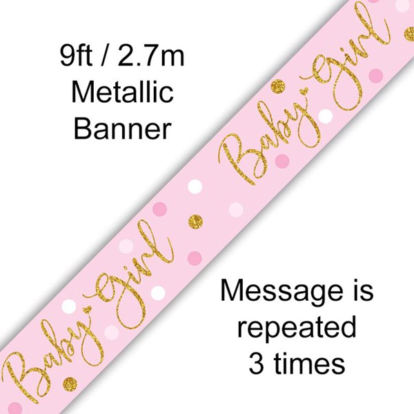 Sparkling Baby Girl Dots Holographic Banner 9ft