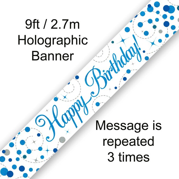 Blue Sparkling Fizz Happy Birthday Holographic Banner