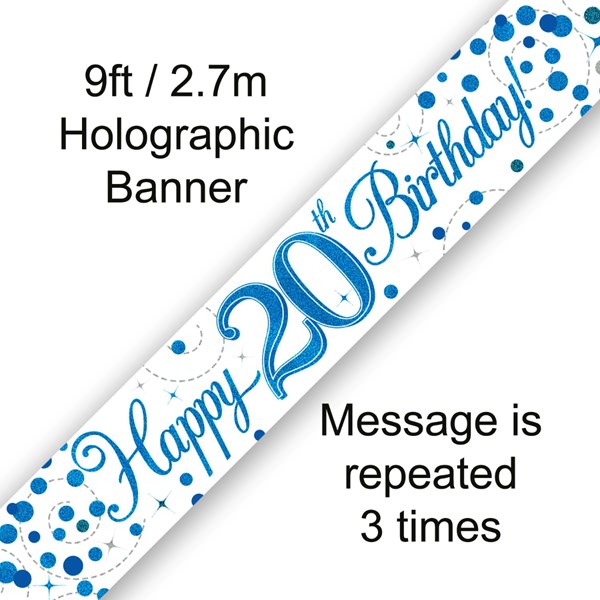 Blue Sparkling Fizz 20th Birthday Banner