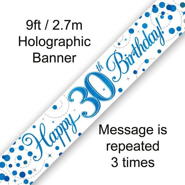 Blue Sparkling Fizz 30th Birthday Banner