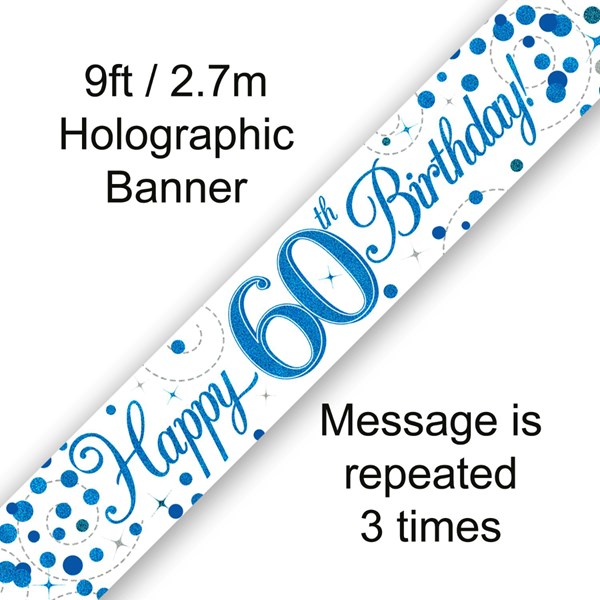 Blue Sparkling Fizz 60th Birthday Banner