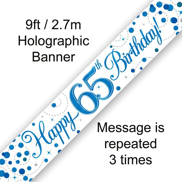 Blue Sparkling Fizz 65th Birthday Banner