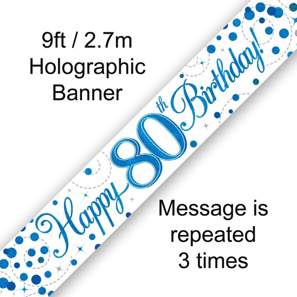 Blue Sparkling Fizz 80th Birthday Banner