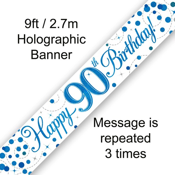 Blue Sparkling Fizz 90th Birthday Banner