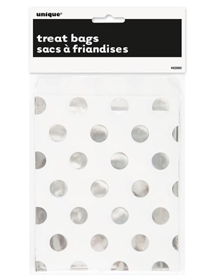 Foil Silver Polka Dot Paper Treat Bags 8pk