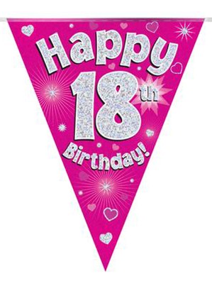 Pink Happy 18th Birthday Holographic Flag Banner