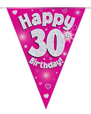 Pink Happy 30th Birthday Holographic Flag Banner