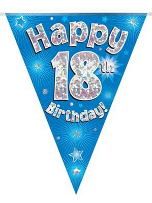 Blue Happy 18th Birthday Holographic Flag Banner