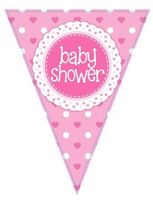 Baby Shower Pink Flag Banner 3.9M