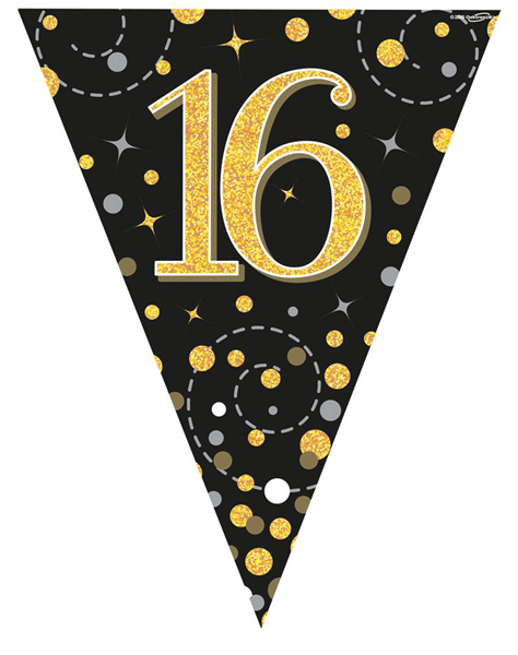 Sparkling Fizz Black & Gold 16th Birthday Flag Bunting