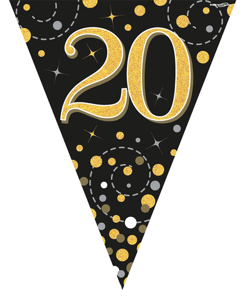 Sparkling Fizz Black & Gold 20th Birthday Flag Bunting