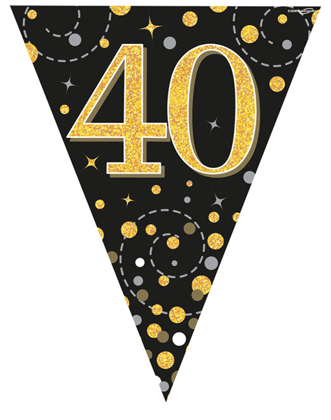 Sparkling Fizz Black & Gold 40th Birthday Flag Bunting