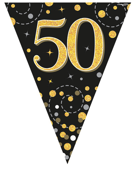 Sparkling Fizz Black & Gold 50th Birthday Flag Bunting