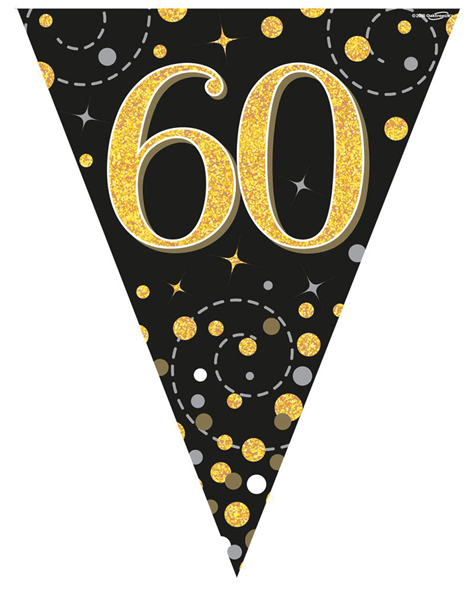 Sparkling Fizz Black & Gold 60th Birthday Flag Bunting